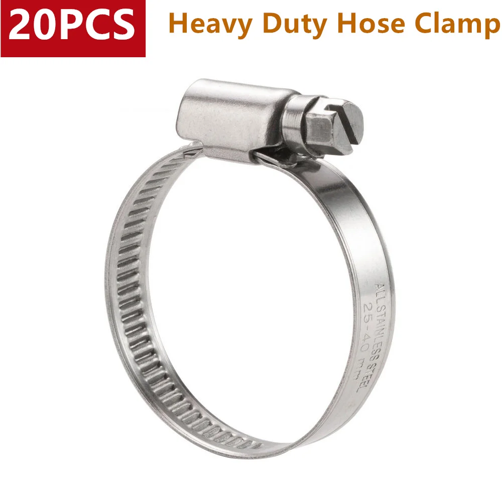 20pcs Adjustable Worm Gear Hose Clamps 304 Stainless Steel German Hose Clamp Clip Fastener for Air Water Pipe Fuel Tube 8-70mm