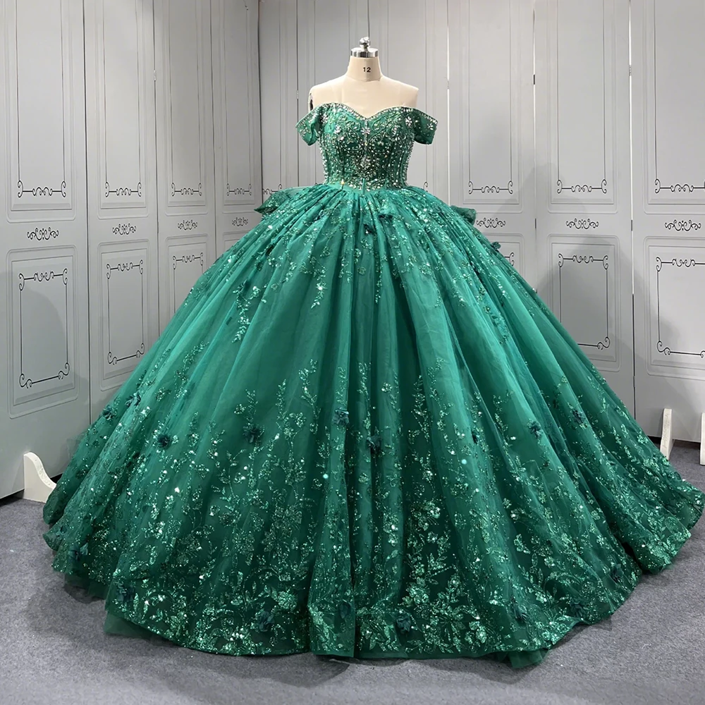 Customized Mint Green Princess Quinceanera Dresses Ball Gown Beading Crystal Party Birthday Princess Sweet 16 Vestidos LSMU34