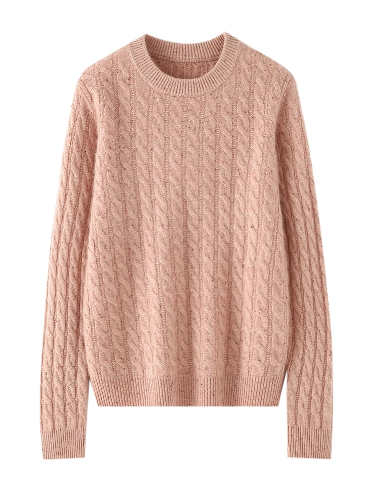 

TLOML Women 100% Cashmere Sweater O-Neck Jacquard Long Sleeve Cable Knitting Pullover Autumn Winter Soft Warm Cashmere Knitwear