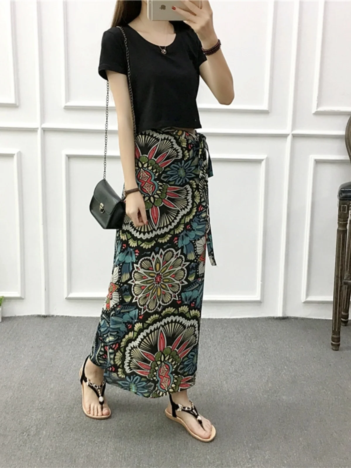 

Bikini-Sle f Skirt Wrap Dr Fem Ethnic Dai One-Piece Sunscreen Apron Summer Floral Print Small Size High Waist H-ape