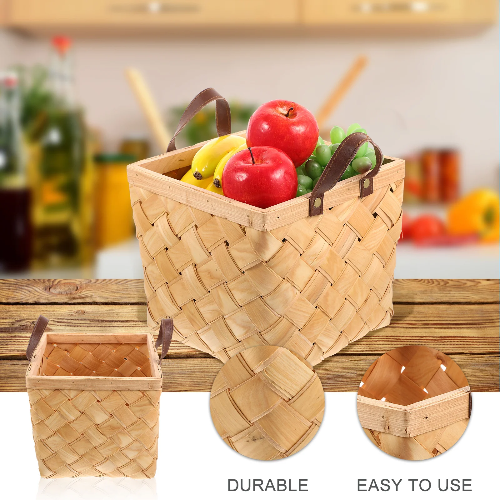 

Hand Woven Wooden Fruit Basket Large Capacity Storage Basket For Kitchen Home Organization Vegetable Snack Carrier