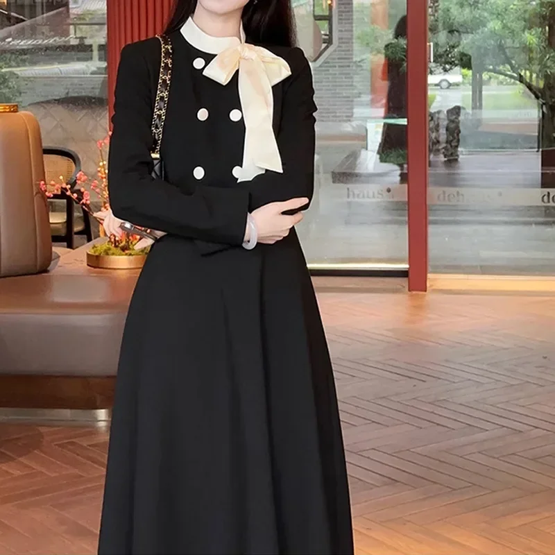 

Элегантное платье из двух частей с длинными рукавами и бантом во французском стиле, женское осеннее модное женское платье с бантом