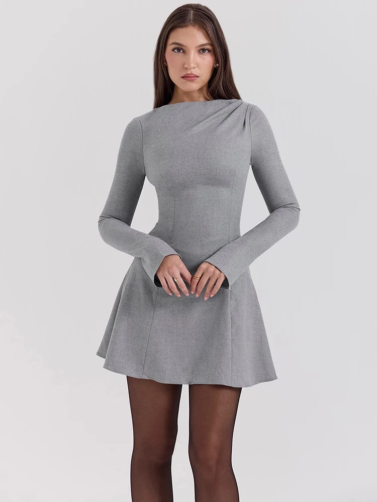 Articat Elegant Long Sleeve Bodycon Party Evening Dress Women Autumn/Winter New Round Neck Short Skirt Slim Elegant Vestido 2025