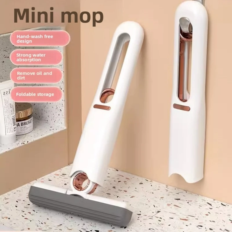 Mini Small Mop Multifunctional Desktop Mop Handheld Foldable Household Hands Free Water Absorbing for Bathroom Crevices