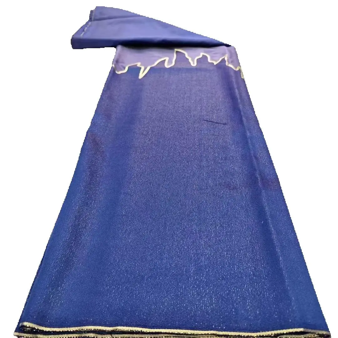 Nueva tela de encaje africano brocado Jacquard tela de lujo nigeriano Floral Damasco dorado vestido de encaje Material Brocard Tissu azul