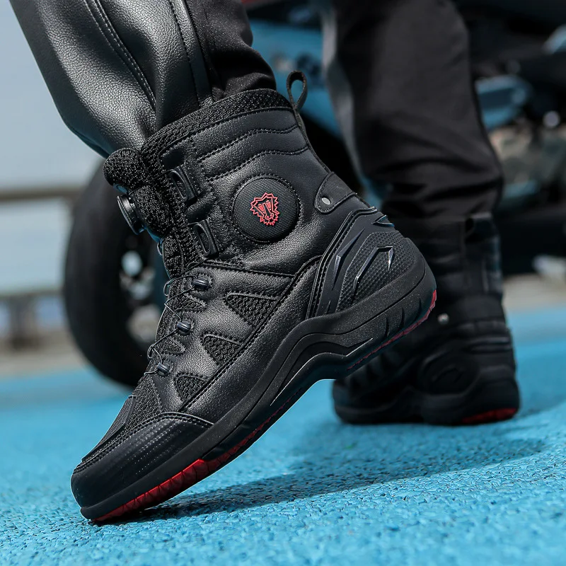 New Waterproof Bike Motos Riding Shoes Men's Motorcycle Boots Microfiber Breathable Men Motorcycle Shoes TPU Protective Boot
