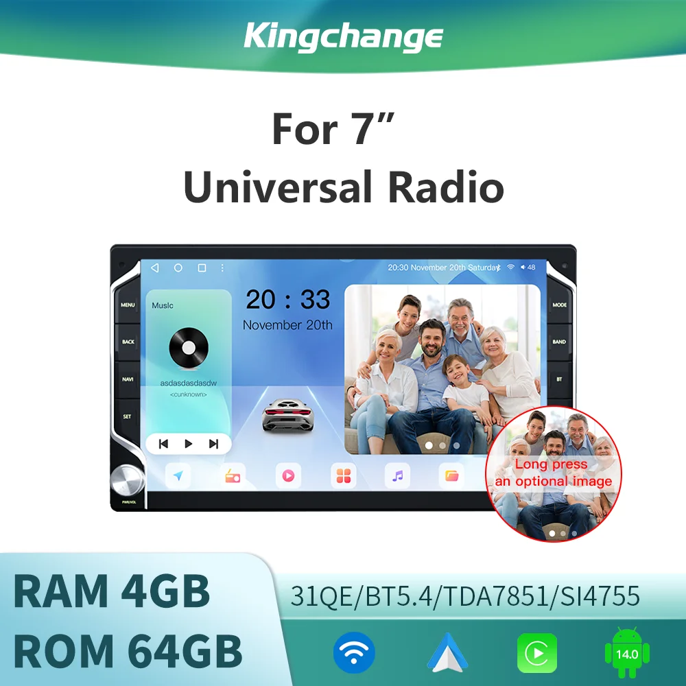 Kingchange-Auto universal radio, Android 14, 7”, GPS, multimedia unit player for Nissan, size 178mm * 100mm, CarPlay, Auto, WIFI