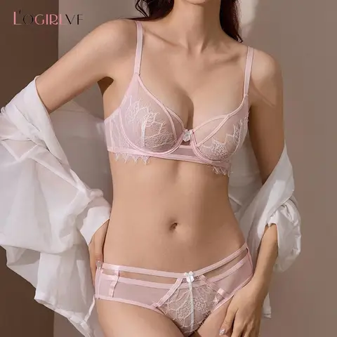 Logirlve sexxy Lace Cutout Lingerie Set for Women Bow Tie Design with Push Up and Side Support Breathable New Bra Set