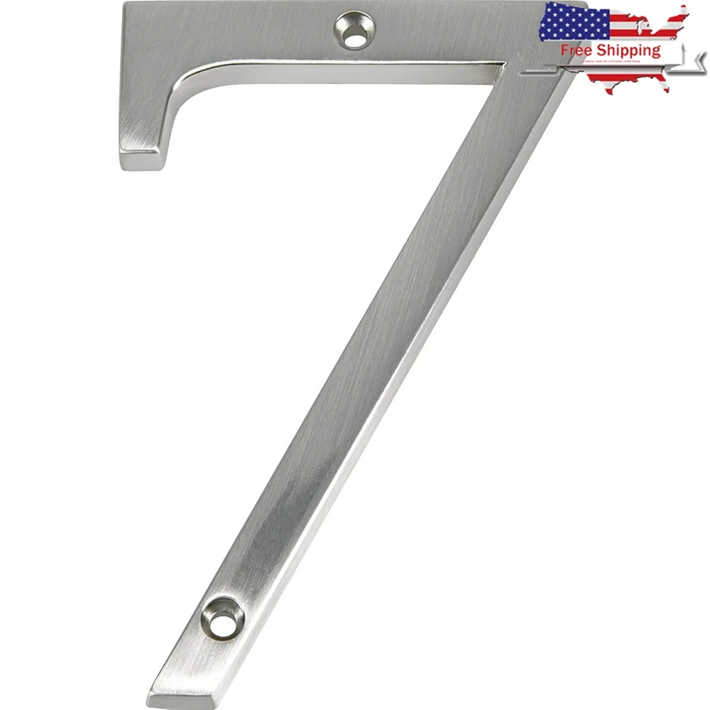 

Brushed Nickel House Number 7 Metal Signage Mailboxes Walls Doors Ceiling Mount Portrait Orientation