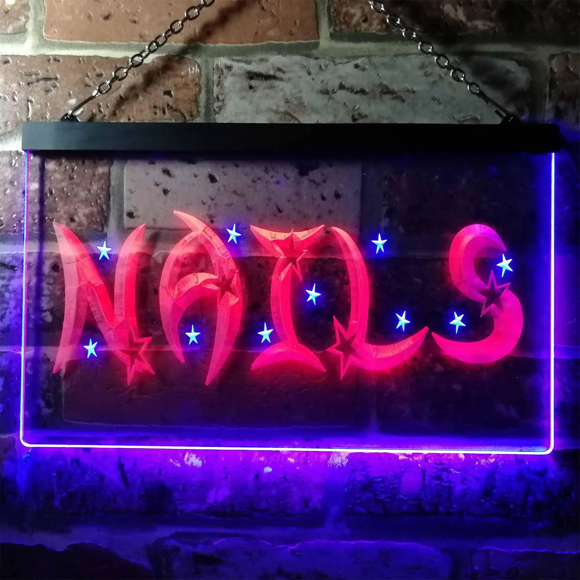 

Nails Manicure Salon with Stars Dual Color Led Neon Sign st6-i0596