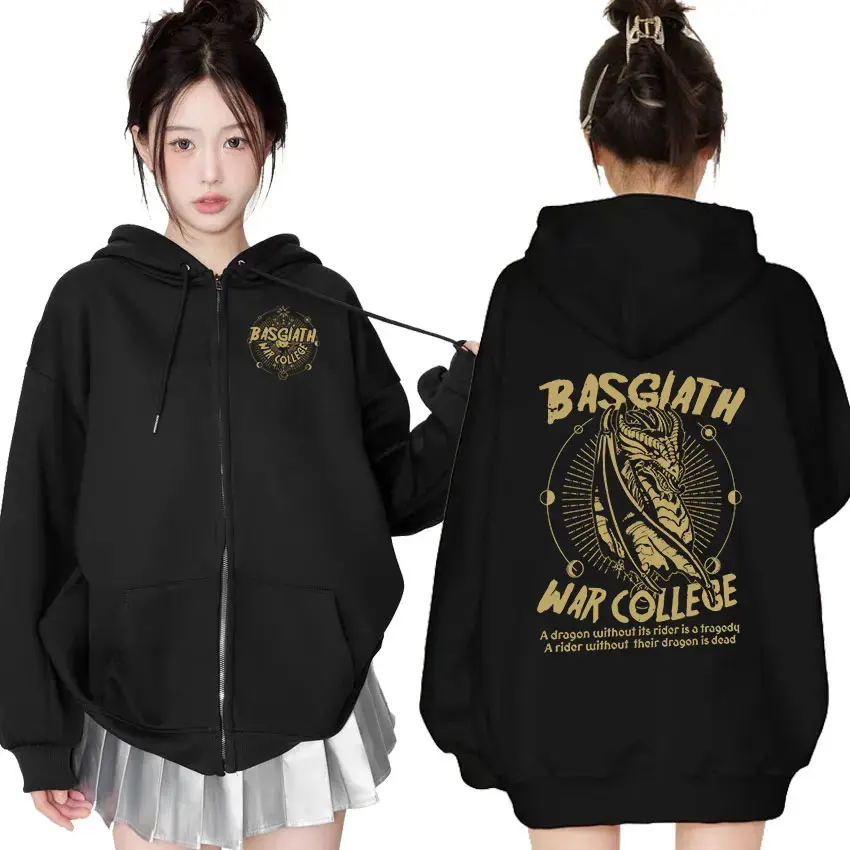 Basgiath War College Fourth Wing Dragon Rider Zipper Hoodie Men Women Harajuku Aesthetic Zip Up Sweatshirt Jacket Loose Pullover