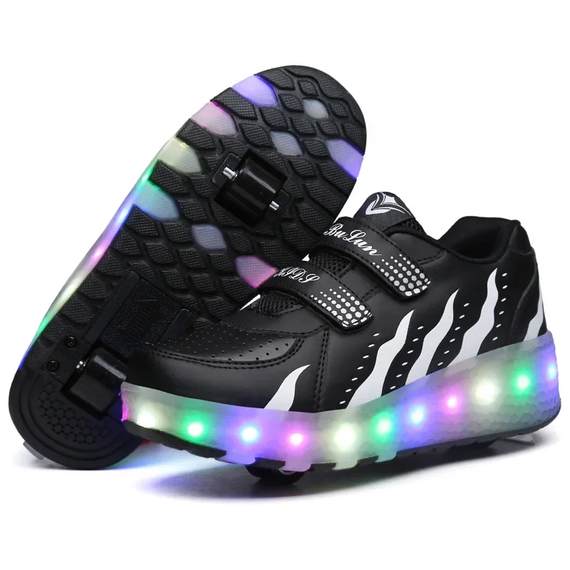 New Boys Roller Skate Shoes Girls Automatic Jazzy LED Lighted Flashing Roller Skates Children Sneakers Led With One/Two Wheels