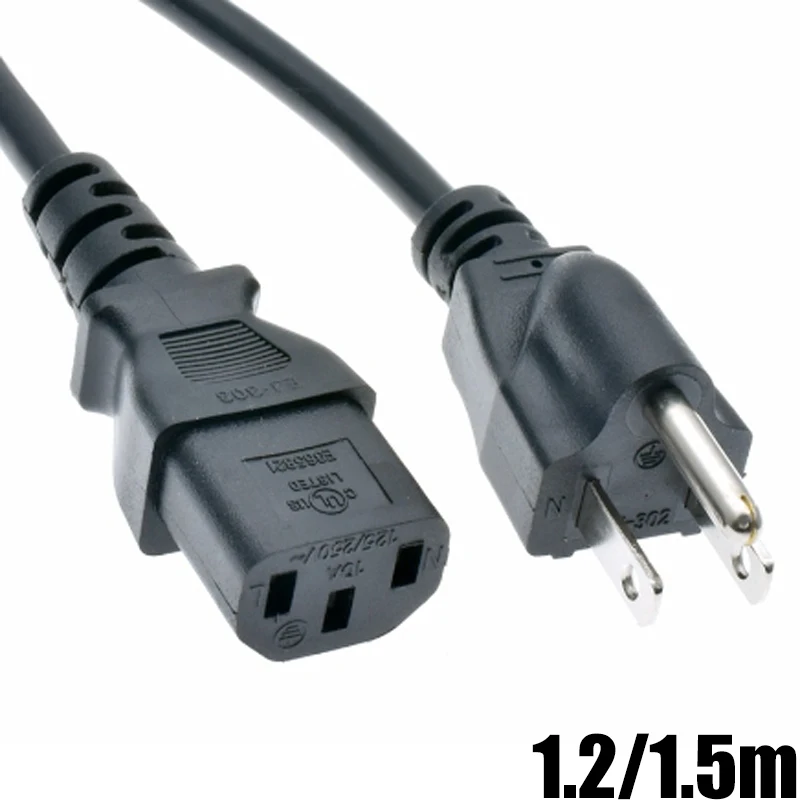 Cabo de extensão de alimentação ac 1.2m 1.5m iec320 c13 plug nema 5-15p eua plug cabo de alimentação para dell pc computador monitor impressora 3d