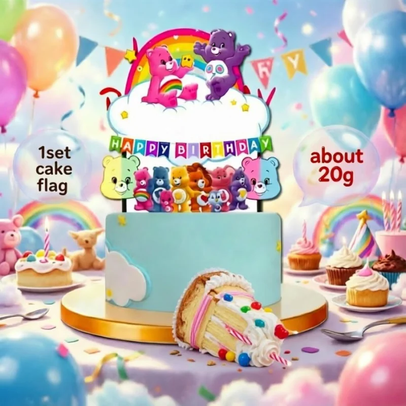 Care Bears Cake Flag Theme Birthday decorations table decoration & cupcake accessories Party supplies in Care-A-Lot Style
