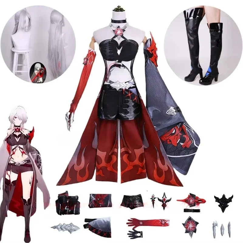 Acheron neue Haut rot schwarz Kostüm Acheron Cosplay Kostüm Honkai Star Rail Spiel Acheron rot 2. Form Cosplay Kostüm Kleid Set