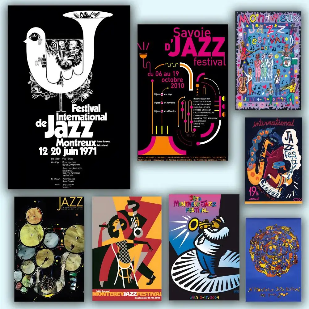 Affiche vintage du festival de musique jazz suisse, art mural esthétique en PVC HD, imperméable et résistant à l'usure, pour la maison, l'hôtel, le bar