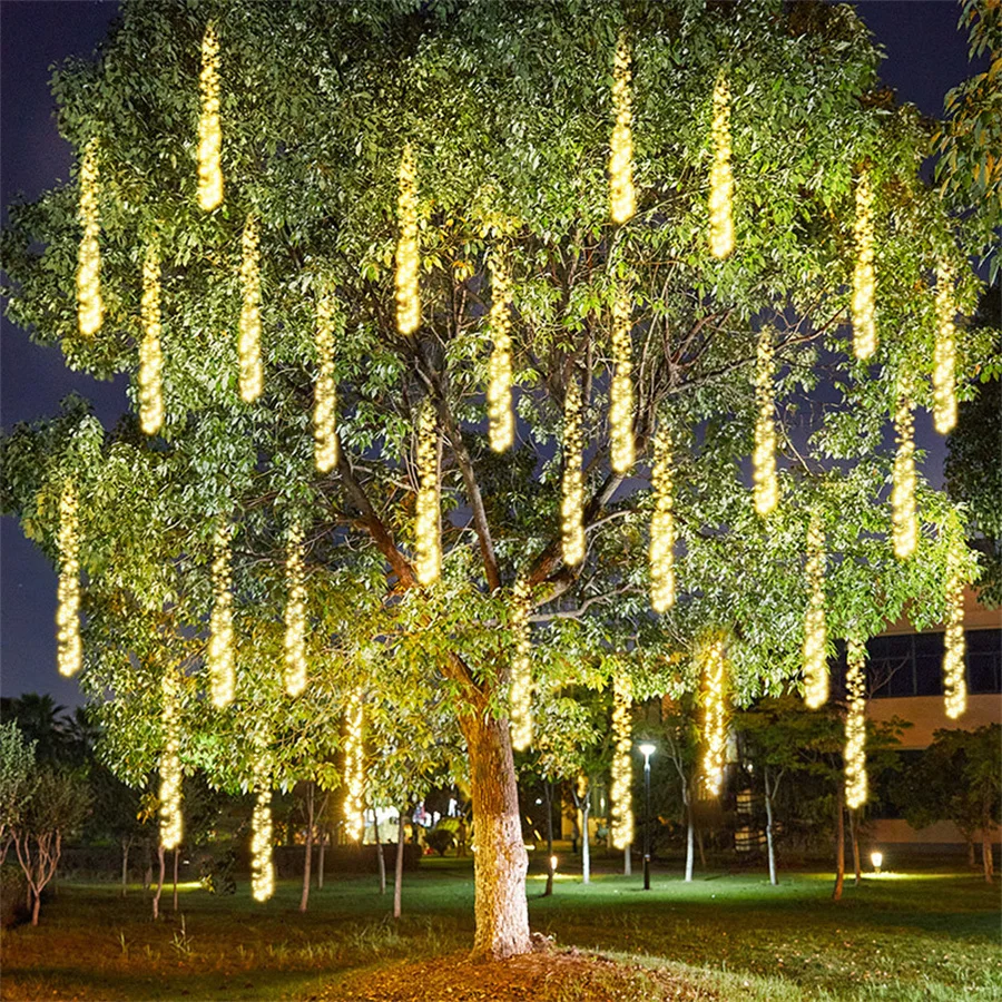 New Year 3 IN1 360LED Christmas Firecrackers String Lights Outdoor Meteor Shower Fairy Garden Lights Garland for Holiday Decor