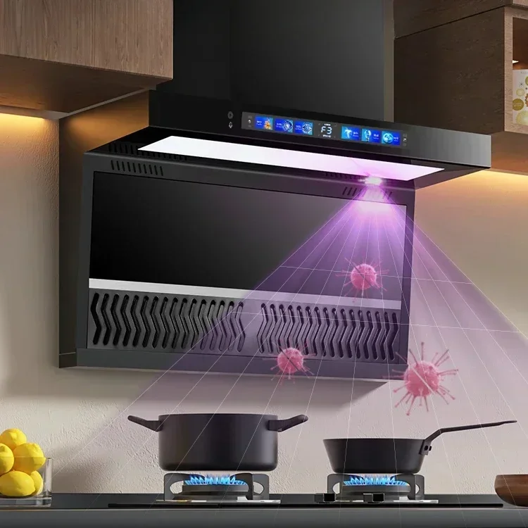 Good too big suction range hood home kitchen automatic cleaning rental 7 shape top side double range hood