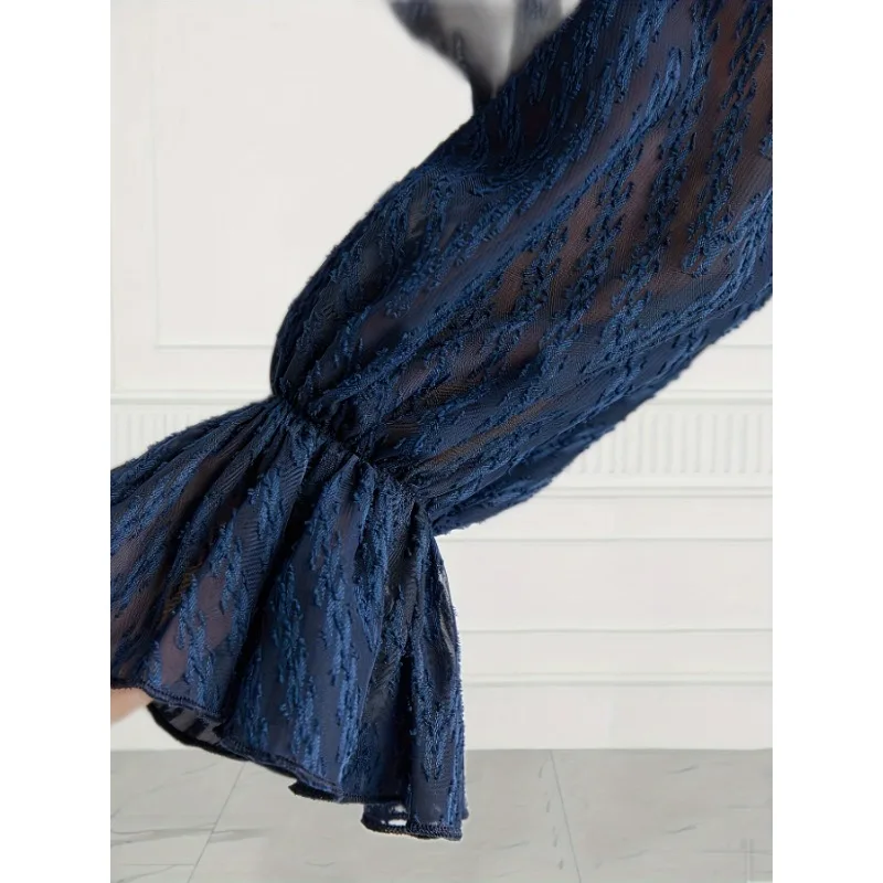 Damska bluzka z długim rękawem, nowa modna koszula z puszystymi rękawami, falbanką i zapinana na guziki.