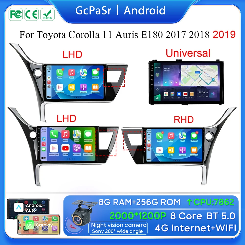 

4G WIFI Android For Toyota Corolla 11 Auris E180 2017 2018 2019 Car Radio Multimedia GPS Navi Stereo BT Auto Carplay No 2din DVD