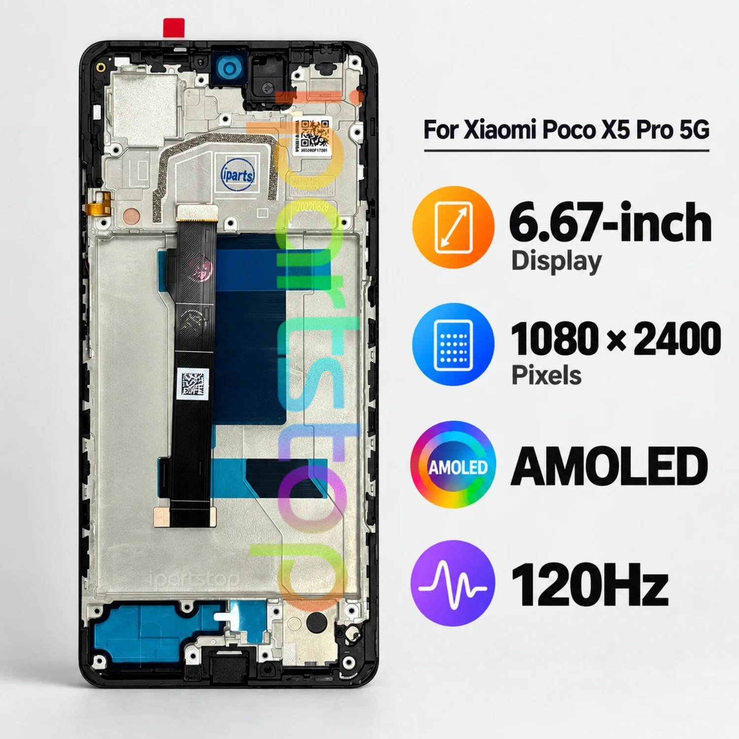 iParts Replacement New Display for Xiaomi Poco X5 Pro 5G 22101320G 22101320I 120Hz AMOLED Touch Screen with Frame Assembly OEM