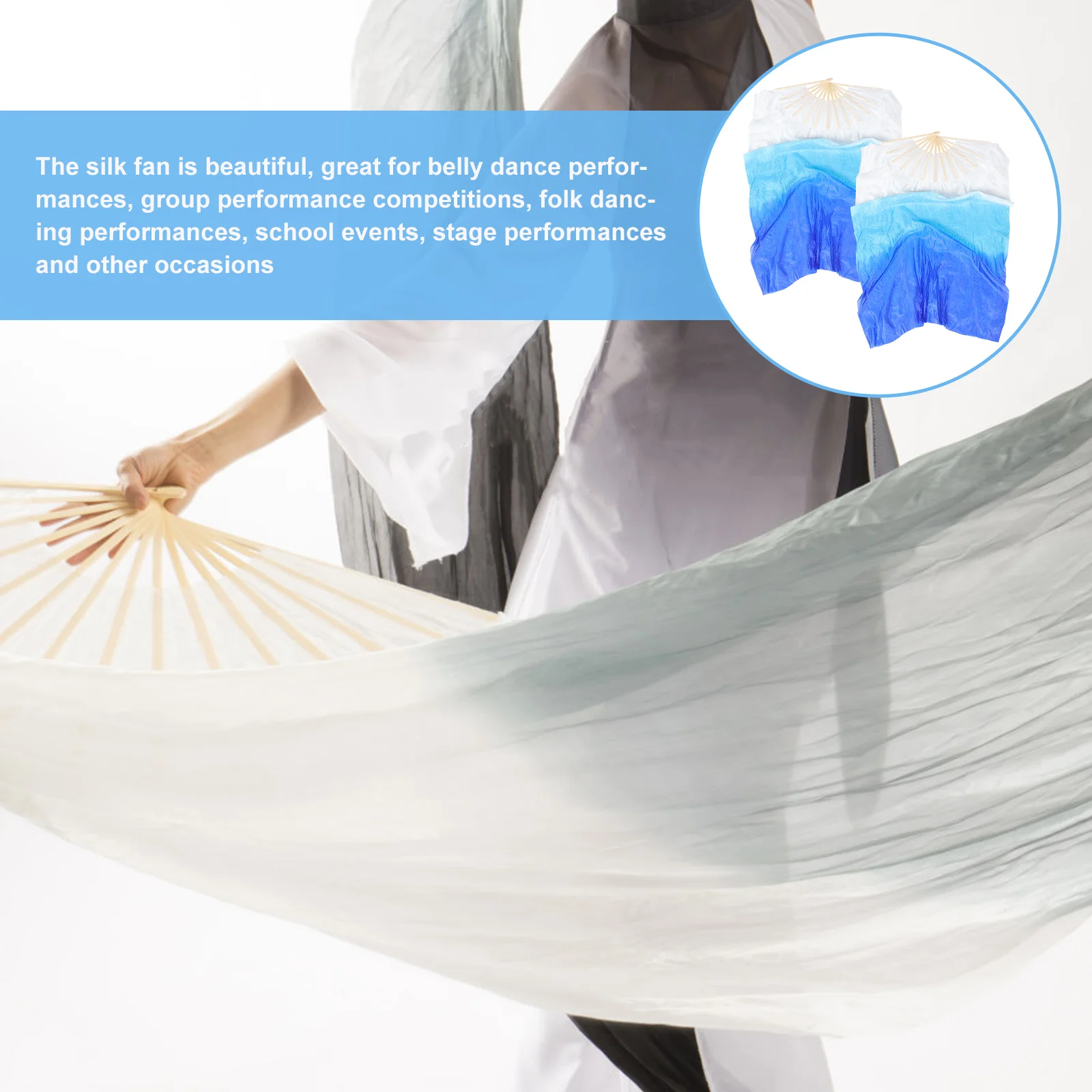 2 Pcs Dance Fan for Woman Belly Morning Practice Color Gradient Women's Artificial Silk Veil Fans