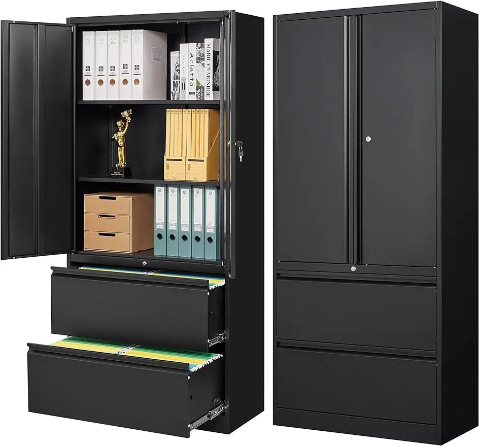 2 Drawer Lateral File Cabinet, Metal Locking File Cabinet with Storage Shelves for Letter/Legal/F4/A4 Size Files ,Black