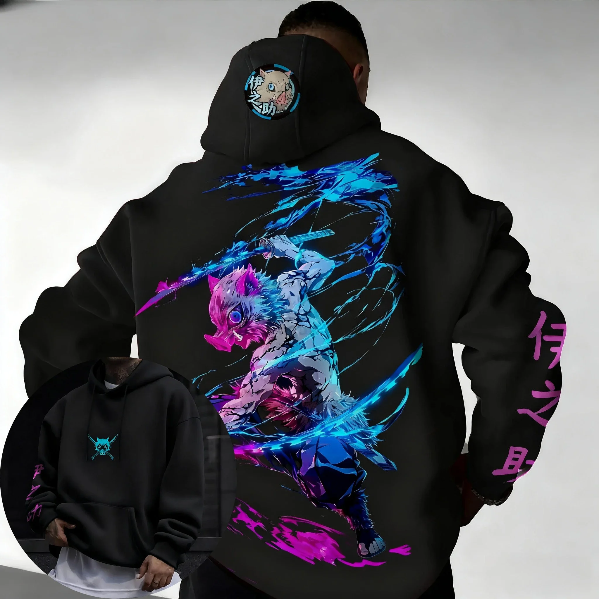 Demon slayer anime impresso hoodie 2025 unisex outono/inverno novo americano hip-hop plus size y2k casual solto pai criança topo