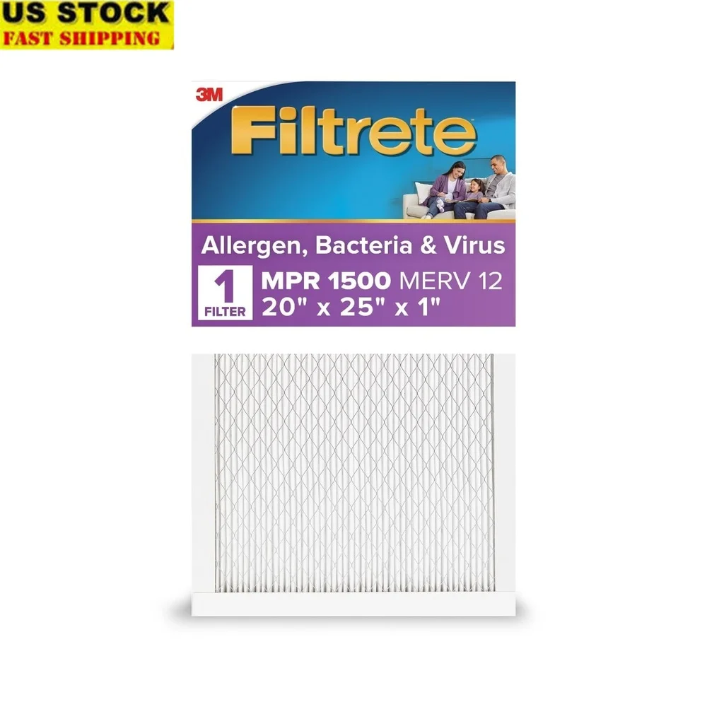 20x25x1 فلتر هواء HVAC MPR 1500 MERV 12 صديق للحساسية الغبار البكتيريا الفيروسات التقاط 90 يوم استبدال الإشعار
