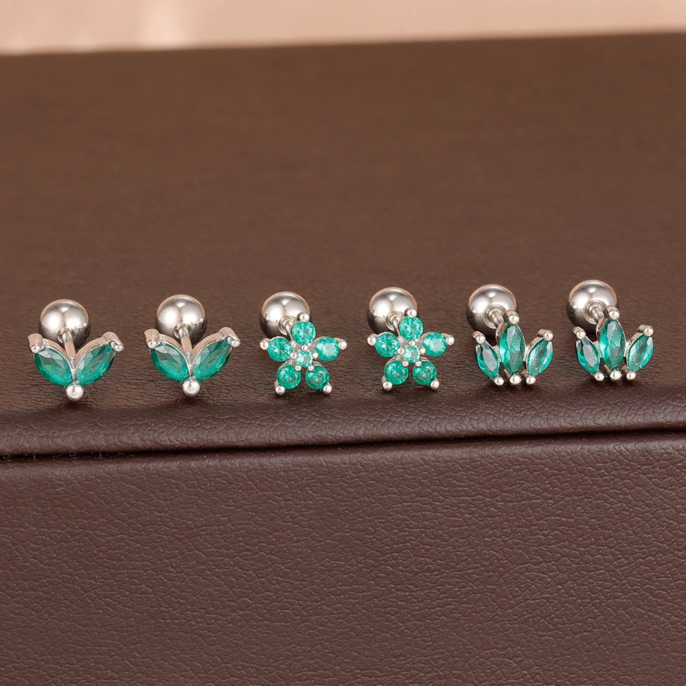 6-teiliges Luxus-Ohrring-Set aus Edelstahl mit Krone für Damen, modische Zirkon-Blumen-Ohrstecker, schlichter ästhetischer Schmuck, Aretes – Detail 8