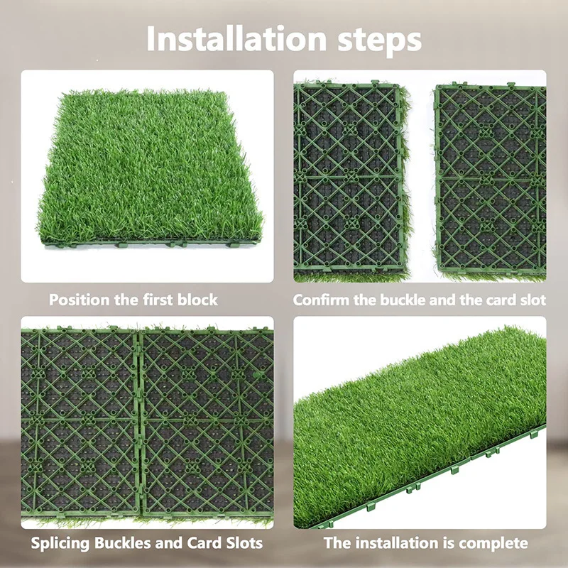 30×30cm Interlocking Artificial Grass Tiles, Fake Turf Flooring For Patio Balcony Garden