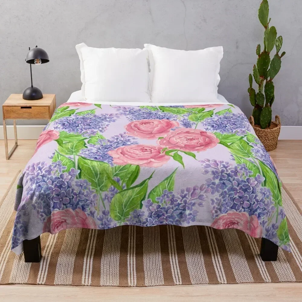 

Watercolor peonies and lilacs Throw Blanket For Sofa Thin Heavy for winter Blankets For Bed Blankets