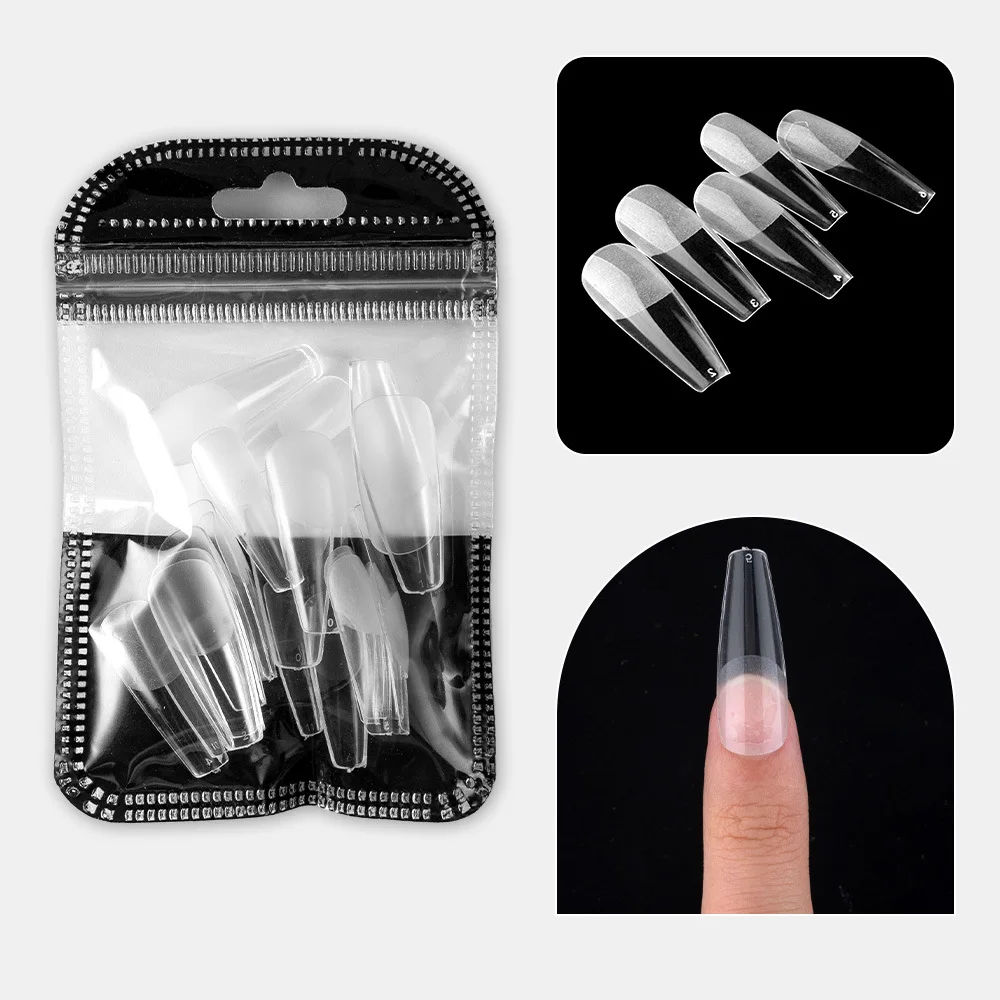 24pcs/bag clear fake nails press on faux capsule ongles reutilisable Ultra-thin seamless almond water drop long false nails kit