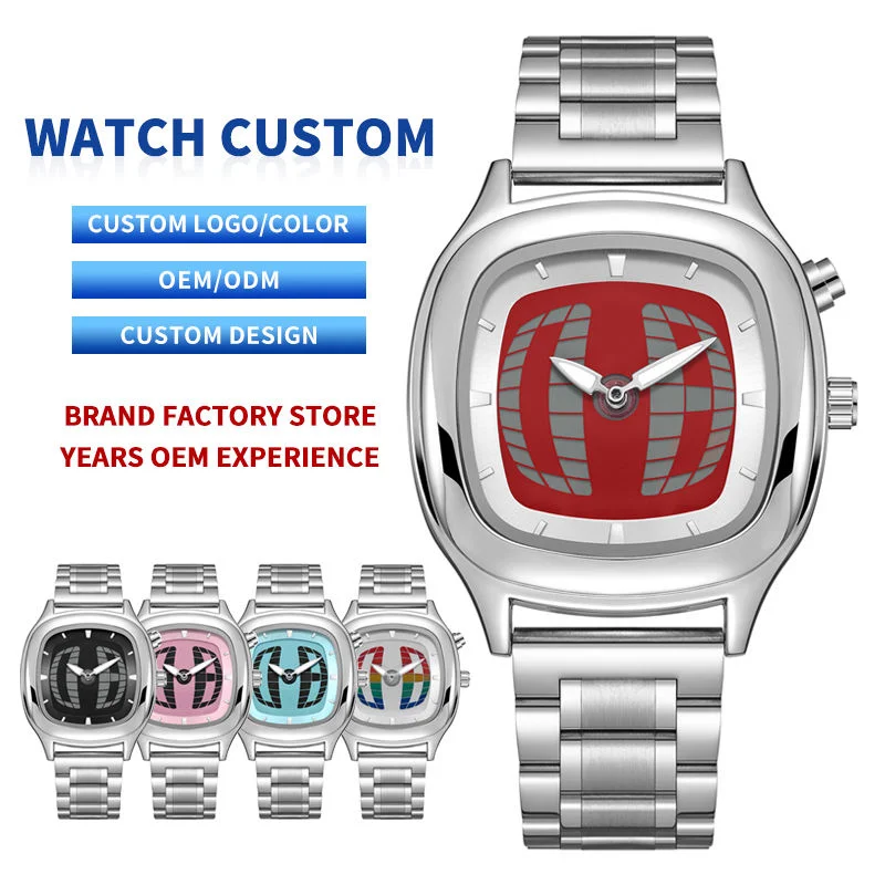 Personalize Watches Red Quartz Watch Color Square Y2K Pointer Number Dual Display Steel Business Dynamic Design New Conceptual