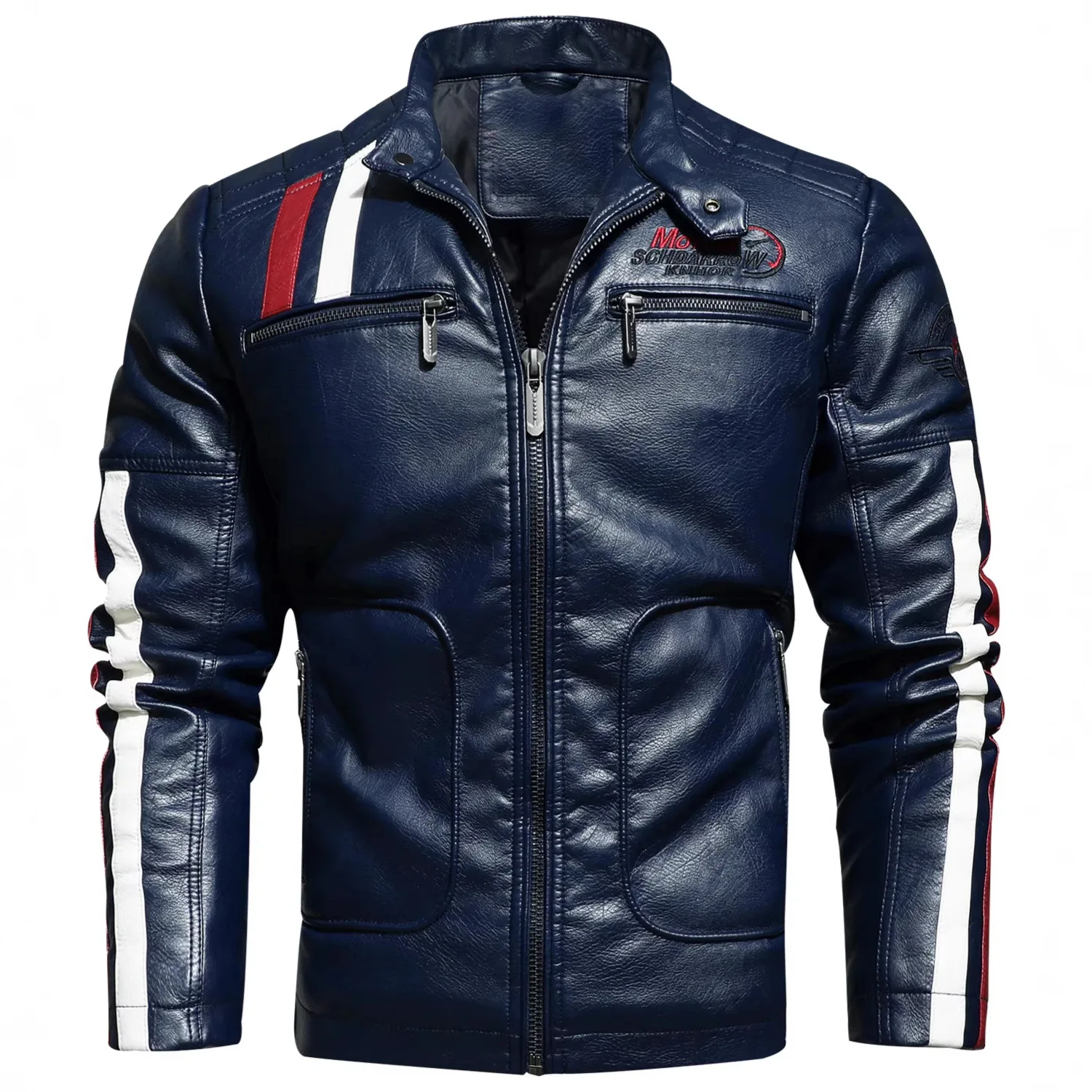 Picture 6: Comprehensive Training Men's Embroidered PU Jacket Windproof Cotton Jacket Men's Racing Clothes, Locomotive Leather Jacket Men