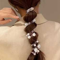 Vintage Faux Pearl Decorative Telephone Line Shaped Hair Loop Elastic Hair Tie For Women And daily use Wear