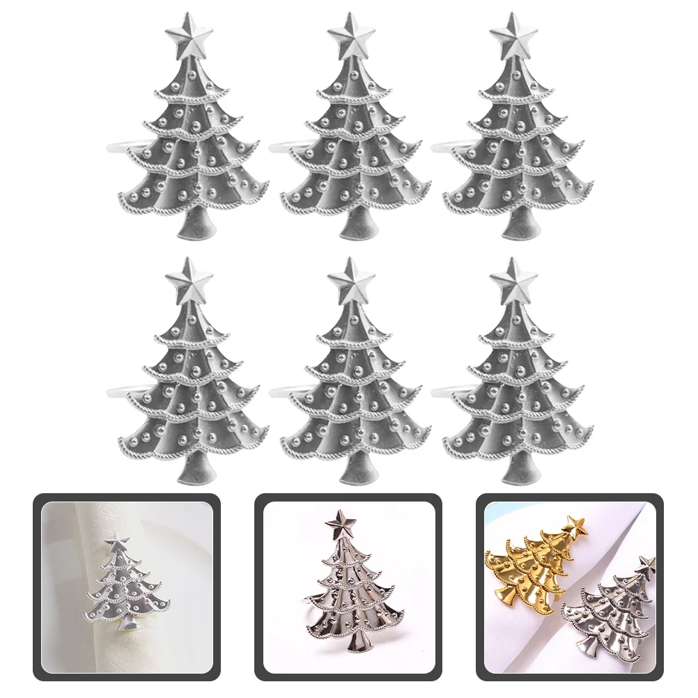 

6Pcs Christmas Tree Metal Napkin Rings Napkin Buckles Dinner Tableware Decor Party Banquet Table Accessories Tableware Decor