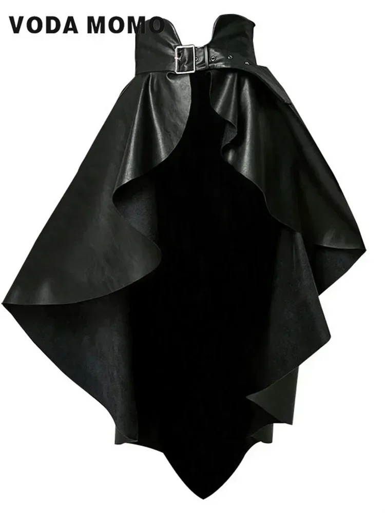 Spódnica damska z wysokim stanem, imitacja skóry PU, asymetryczna, pluszowa, z motywem jaskółczego ogona, modna, uniwersalna, jesień 2023, designerska, z wyrafinowanym wykończeniem.