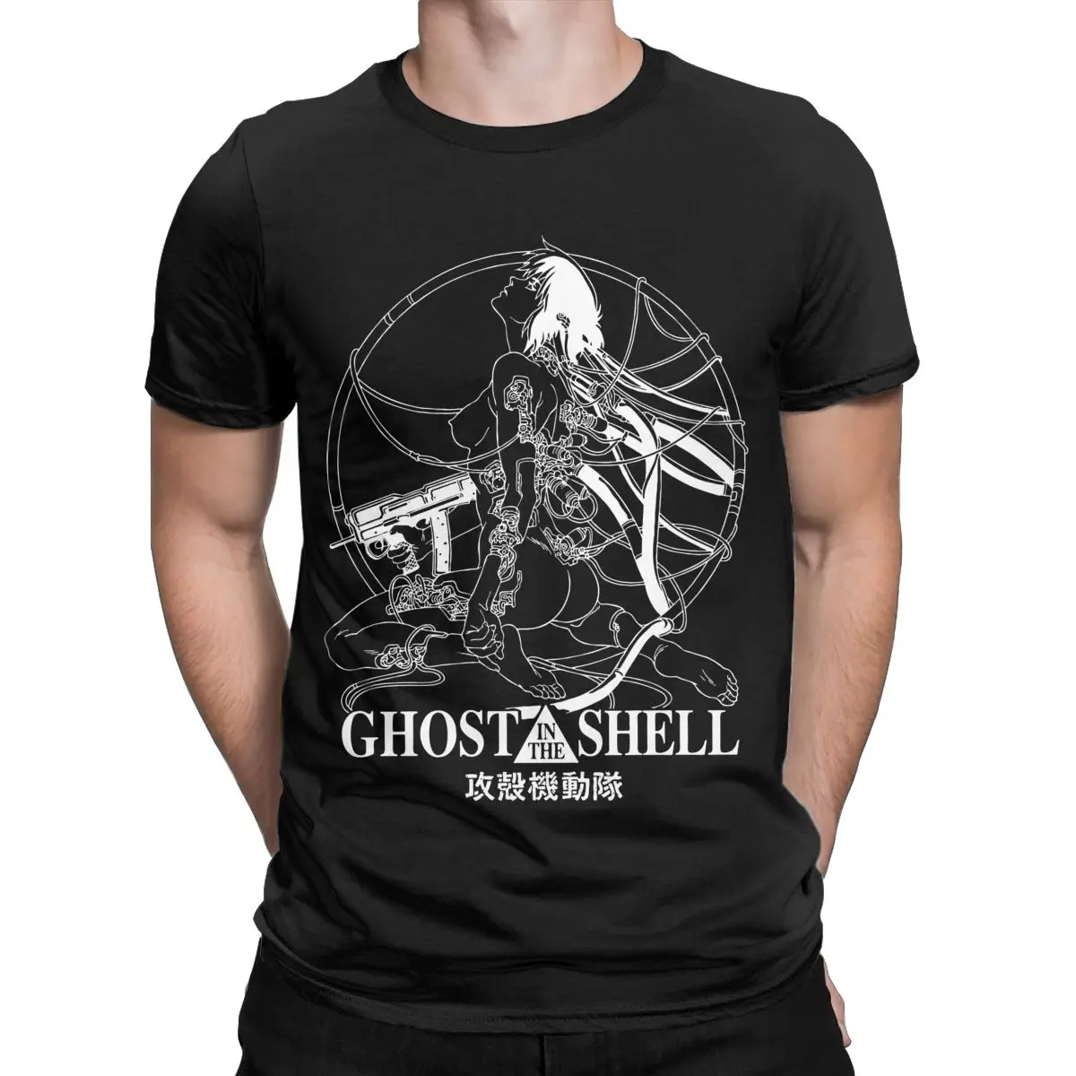 Ghost Soldier Ghost In The Shell T-Shirts Men Anime Manga Funny Cotton Tees Crewneck Short Sleeve T Shirts 4XL 5XL Clothing