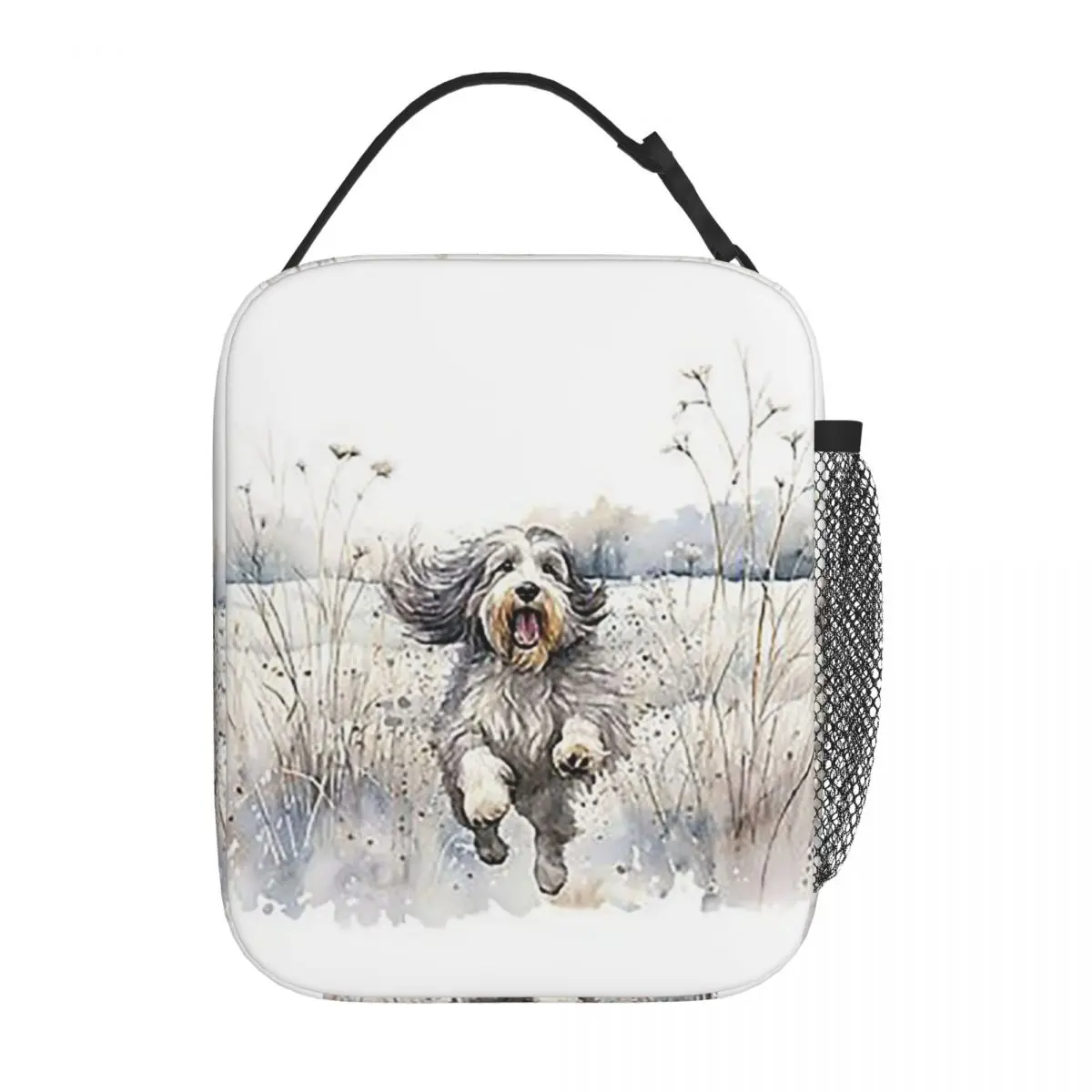 Bearded Collie Dog Paw Prints Insulated Lunch Bag for Women Kids Portable Food Boxes Thermal Lunch Box Tote