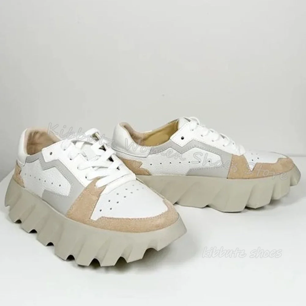 

Patchwork Sneaker Lace-Up Genuine Leather Mixed Color Fashion Novelty Sexy Concise Women Shoes Pointed Toe Height Increasing New