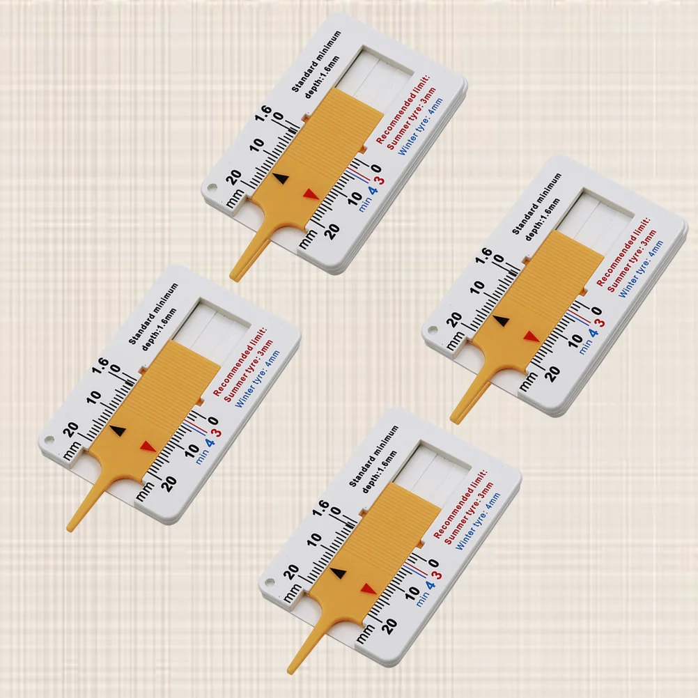 

4Pcs Tire Depth Meter 0-20mm Yellow Easy to Switch Units Durable Wear Resistant Measurement Tool Tyre Tread Meter