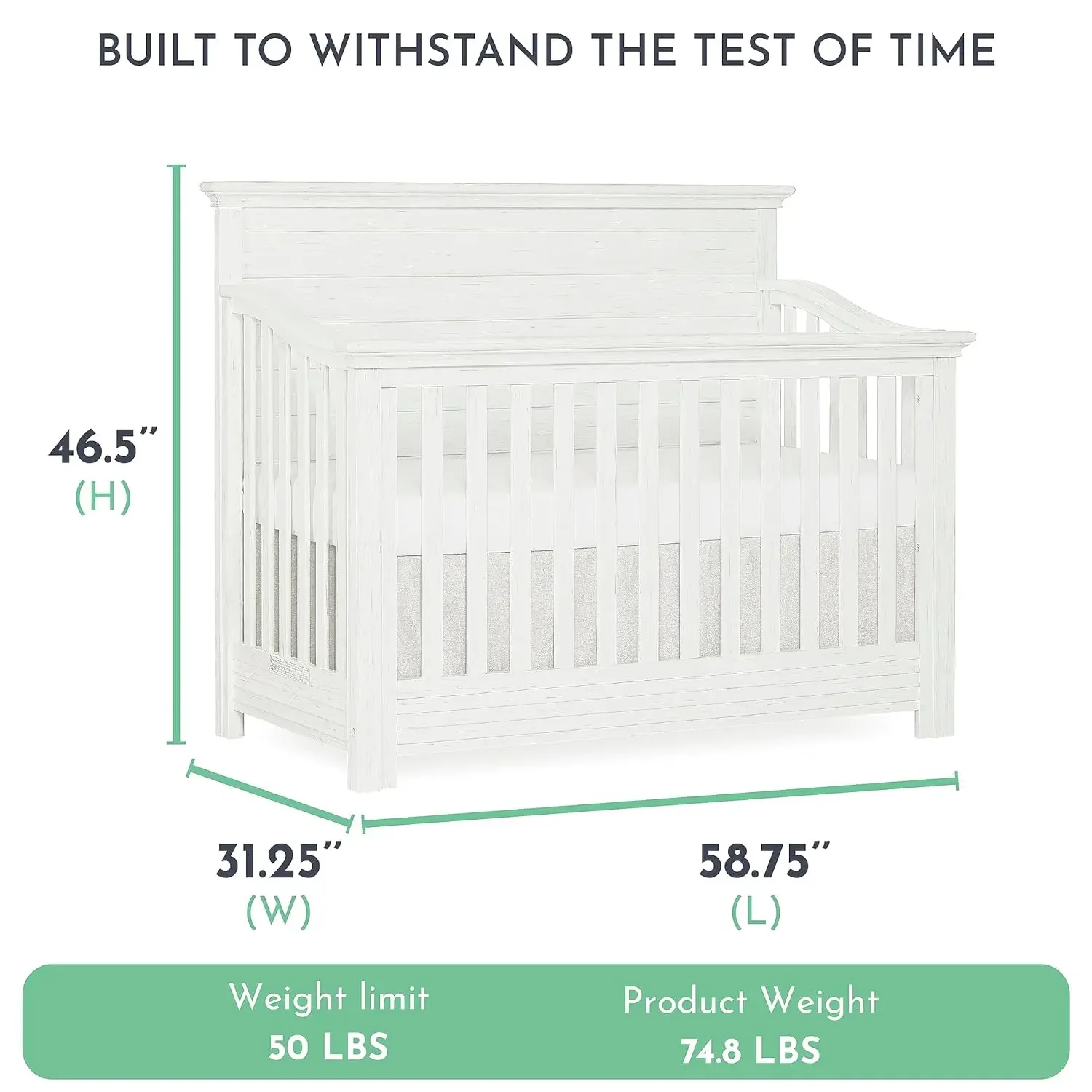 5-in-1 Full Panel Convertible Crib dalam cuaca putih, Greenguard emas bersertifikat 58.75x31.25x46.5 inci (Pak 1)