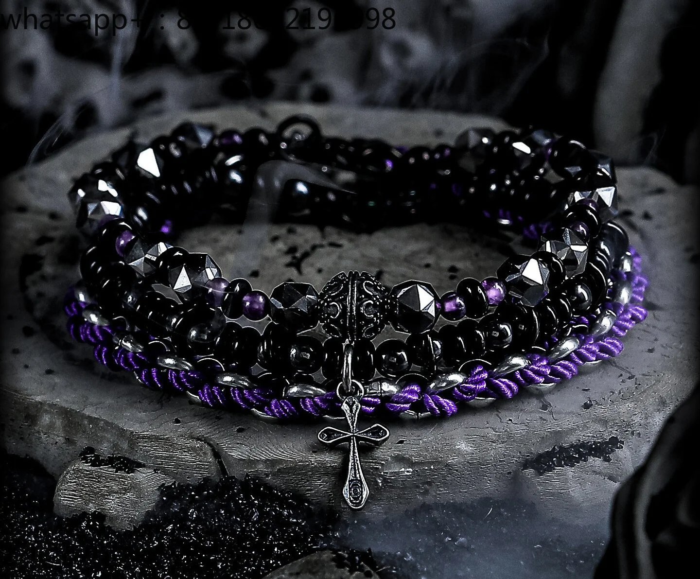 [Retrograde Future] Amethyst Bracelet Men's Retro Black Agate Bracelet Black Gallstone Jewelry