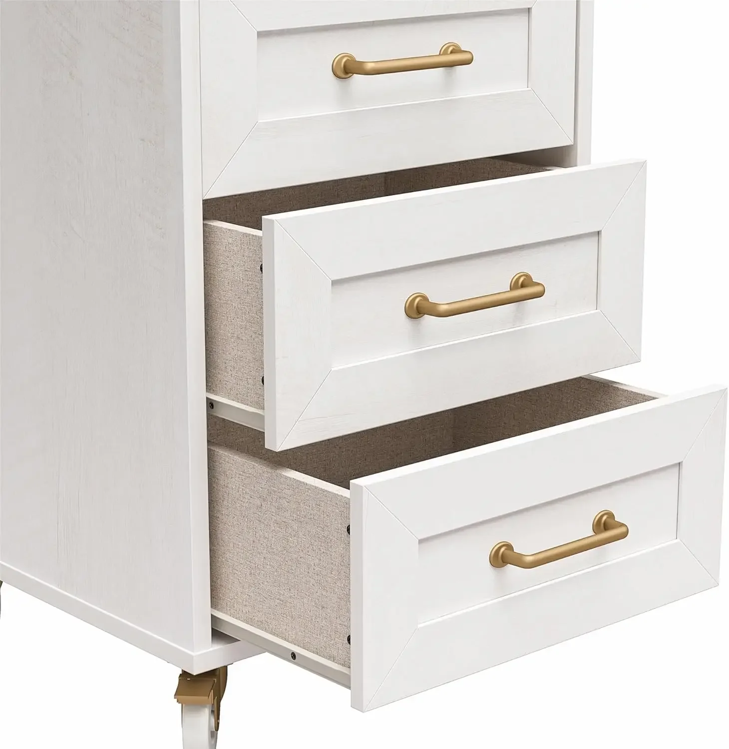 Tess 3-Drawer Rolling Cart with Locking Casters Modular Storage Options Ivory Oak