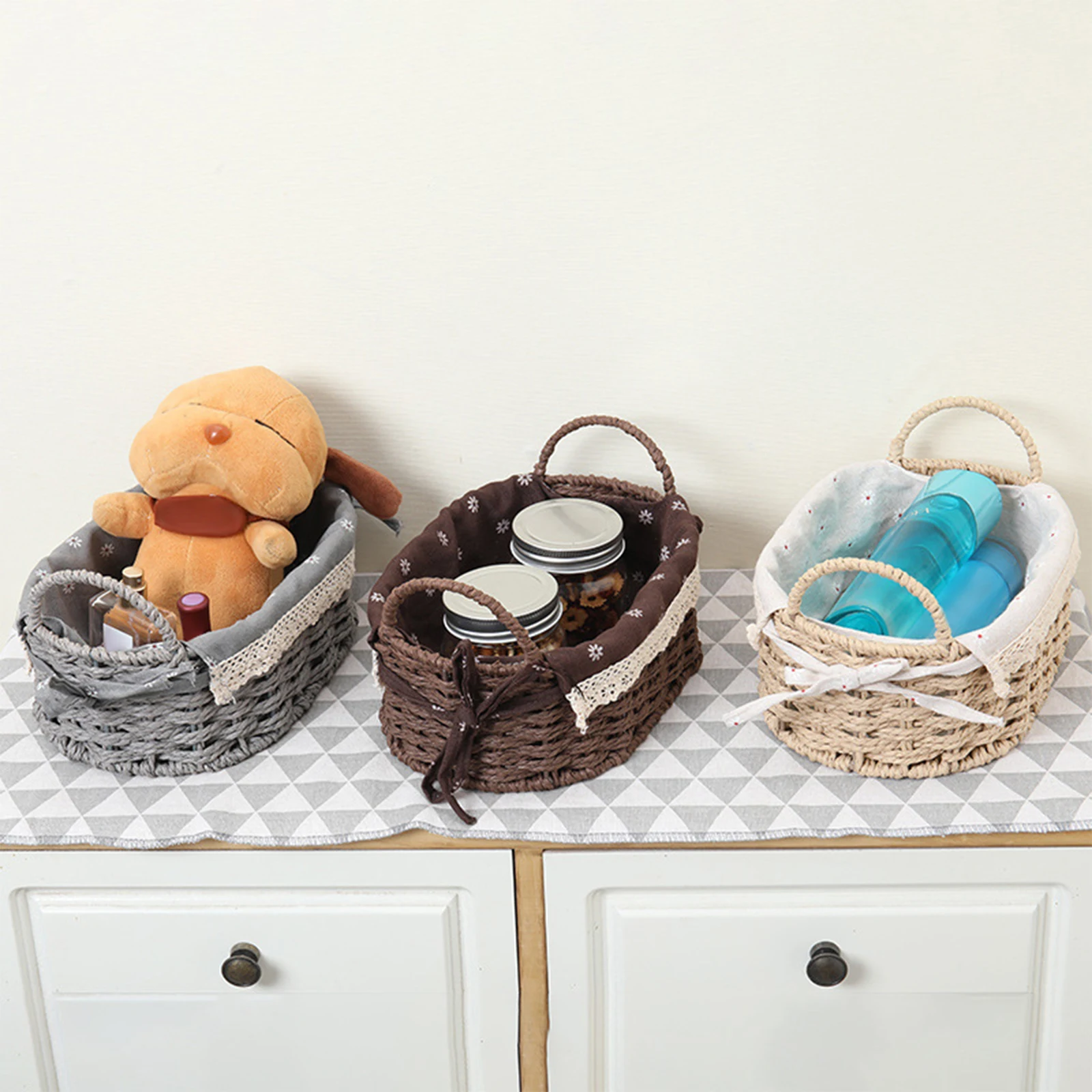 Multipurpose Rattan Storage Basket Toys Snacks Fruit Bread Storage Bins Home Desktop Organzier Container Decorative Basket