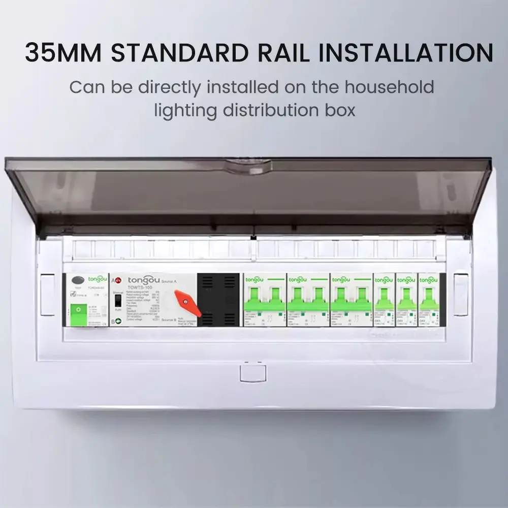 Din Rail 2P 3P 4P ATS Dual Power Automatic Transfer Switch Electrical Selector Switches Uninterrupted Power 63A 100A TONGOU Mini