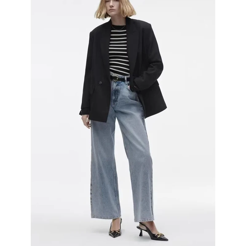 

Новый весенний женский пригородный костюм Long Sve, свободный костюм с двойными пуговицами Jaet, модный универсальный дизайн прямого кроя