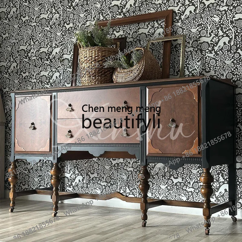 

American retro solid wood dining side cabinet, living room decorative cabinet, antique dining room locker