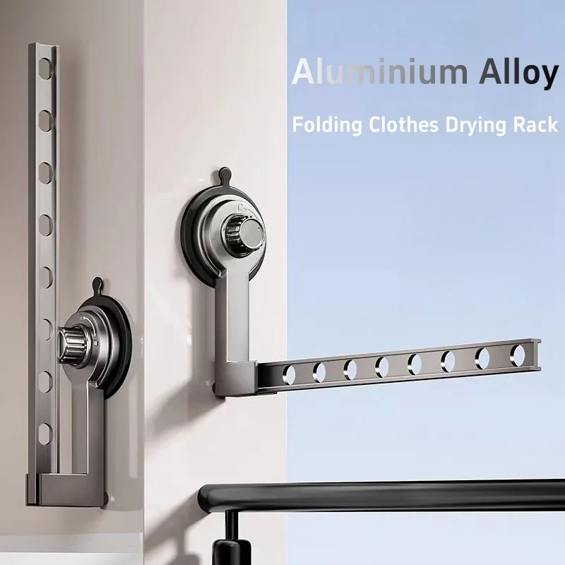 Aluminium Alloy Folding Drying Rack 8-hole Suction Cup Clothes Storage Shelf Outdoor Travel Clothes Hanger No Need To install